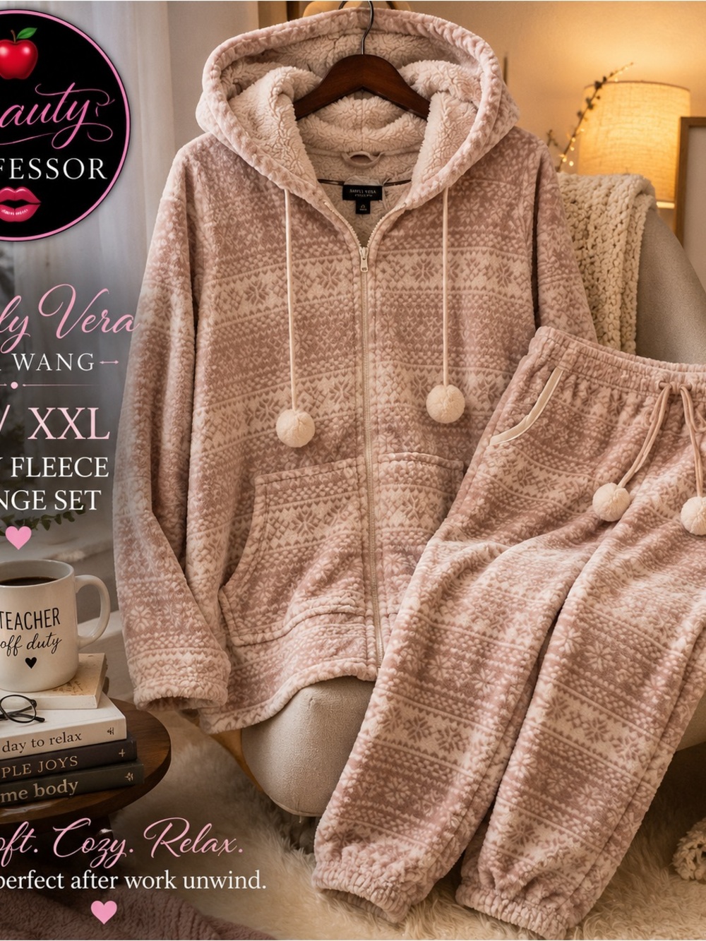Simply Vera Vera Wang 2X Cozy Fleece Lounge Set Hoodie Joggers Fair Isle